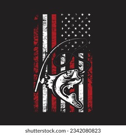 Fish with American flag vector - fishing t shirt design