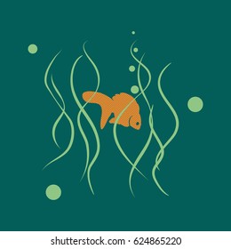 Fish among the seaweed, vector illustration