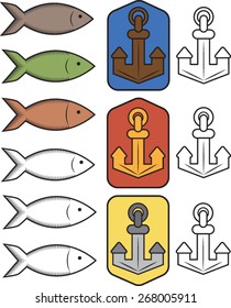 Fish & Anchor Clip Art - Vector Illustration