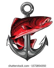 fish anchor vector illustration line art quality