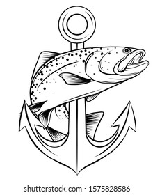 fish anchor vector illustration line art quality