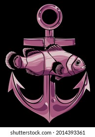fish anchor vector illustration line art quality
