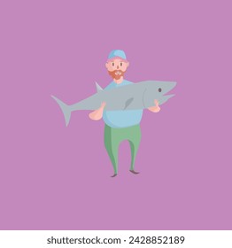 fish angler character flat design