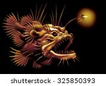 Fish angler in red colors on a black background  [Lophius piscatorius]