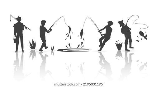 fish angler style silhouette collection, vector illustration