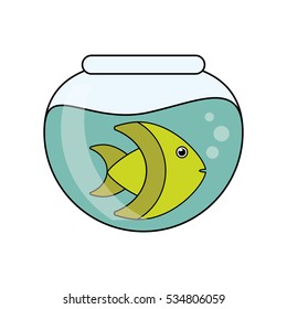 Fish animal cartoon inisde bowl design