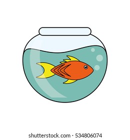 Fish animal cartoon inisde bowl design