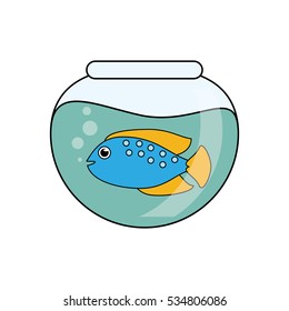 Fish animal cartoon inisde bowl design