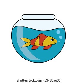 Fish animal cartoon inside bowl design
