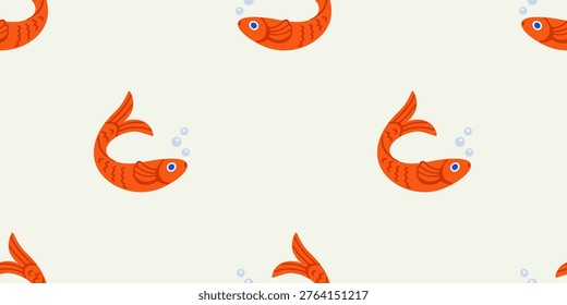 Fish animal seamless pattern. Summer background design. Vacation travel concept. Fishing activity flat cartoon backdrop illustration.