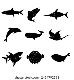 Silueta de animal de pescado. Imagen vectorial