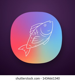 Fish app icon. Cafe, restaurant menu. Fish species. Underwater sea animal, seafood. Carp, tuna dish. Healthy nutrition. UI/UX user interface. Web or mobile application. Vector isolated illustration