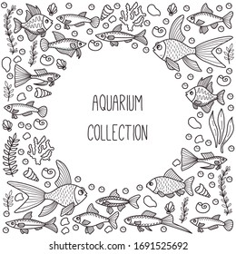 Fish aquarium doodle line round frame design