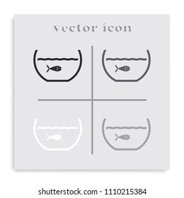 Fish in aquarium flat black and white vector icon.