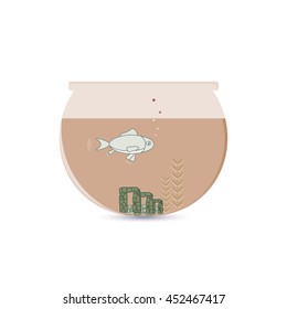 Fish in the aquarium, flat icon isolated on white background.