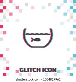 Fish in aquarium  glitch effect vector icon.