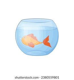 A fish in an aquarium. A goldfish swims in a round aquarium. Fish in the water. Vector illustration isolated on a white background.