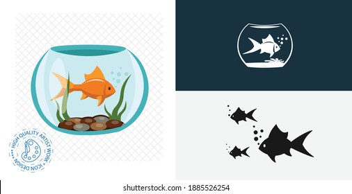 fish in aquarium isolated vector icon. animal flat, solid and line design element