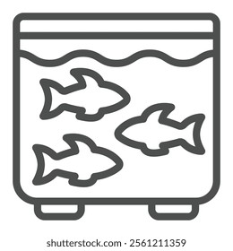 Fish in aquarium line icon, fish farming concept. Vector graphics. Breeding fish sign on white background, outline style icon for mobile or web design