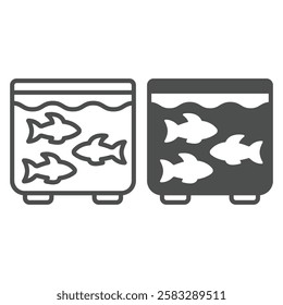 Fish in aquarium line and solid icon, fish farming concept. Vector graphics. Breeding fish sign on white background, outline style icon for mobile or web design