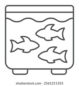 Fish in aquarium thin line icon, fish farming concept. Vector graphics. Breeding fish sign on white background, outline style icon for mobile or web design