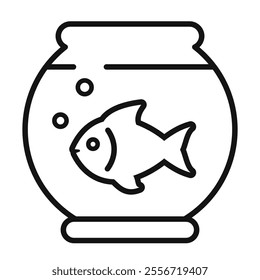 Fish in aquarium vector line icon isolated on white background. Simple flat linear illustration of small cute aquatic fish.