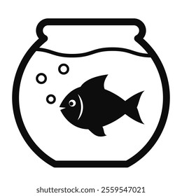 Fish in aquarium vector web icon isolated on white background. Simple flat illustration of small cute aquatic fish in a water tank.