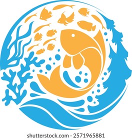 Fish Aquascape aquarium logo concept