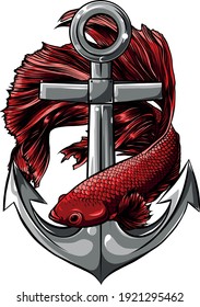 fish around the anchor vector illustration design