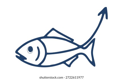 Diseño de logotipo de flecha de pescado que simboliza el progreso de la dirección del crecimiento y el concepto de éxito comercial