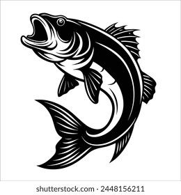 Fish art highly detailed in line art style. Fish silhouette vector. Black and white fish vector on white background. Design element for logo, label, badge, sign and fish sketch for coloring book.