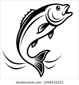 Fish art highly detailed in line art style. Fish silhouette vector. Black and white fish vector on white background. Design element for logo, label, badge, sign and fish sketch for coloring book.