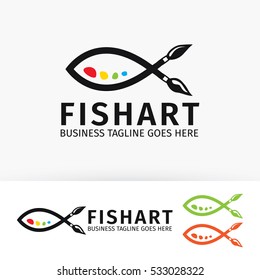 Fish art logo design. Logo design of paint, painting, print. Studio vector logo template