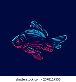 Fish art logo vector. Animal neon design with dark background. Abstract graphic illustration. Isolated black background for t-shirt, poster, clothing, merch, apparel, badge design