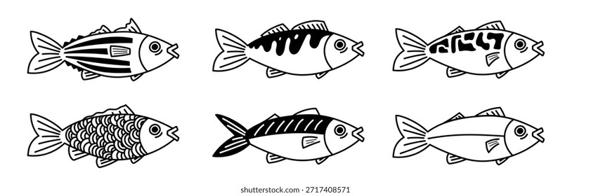 arte de peixe com padrão doodle mão desenho esboço salmão