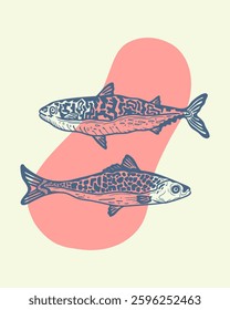 Fish artwork klip art illustration vector animal under sea element product packaging print art ditable