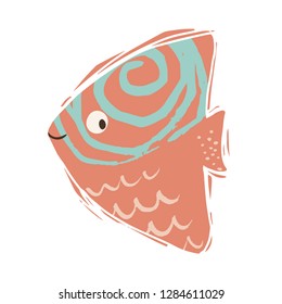 Fish baby cute print. Sweet sea animal. Cool ocean animal illustration for nursery t-shirt, kids apparel, party and baby shower invitation. Simple child design. Summer time