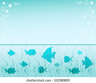 Fish  background. Blue water. Vector illustration.