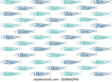 Fish Background Pattern in Ocean Blue