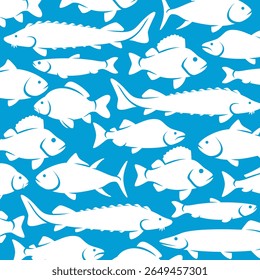 Fish background, pattern set. Collection icons fish. Vector