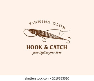 fish bait for fishing logo. hook and catch fishing logo design template