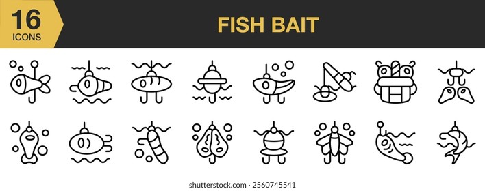 Fish Bait icon set. Outline icons vector collection.