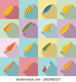Fish bait icons set. Flat set of fish bait vector icons for web design