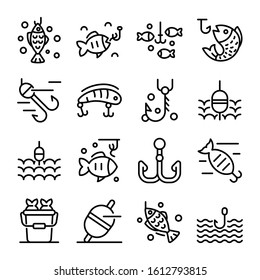 Fish bait icons set. Outline set of fish bait vector icons for web design isolated on white background