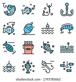 Fish bait icons set. Outline set of fish bait vector icons thin line color flat on white