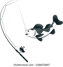 Fish with bait on the line. Silhouette for fishing and hobby