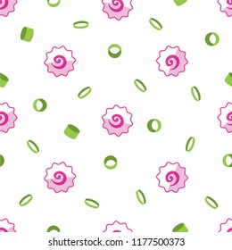 Fish ball and Chopped fresh spring onion on white background.