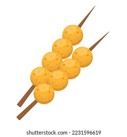 Fish balls on a skewer. Street Asian food. Vector illustration.