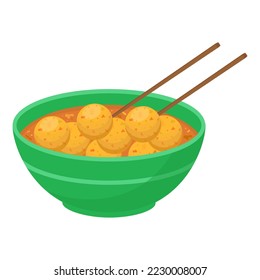 Fish balls with sauce in a bowl. Have personal food. Vector illustration.