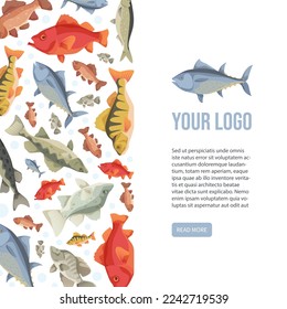 Fish banner. tuna dorado salamon. Vector fishes of sea or river